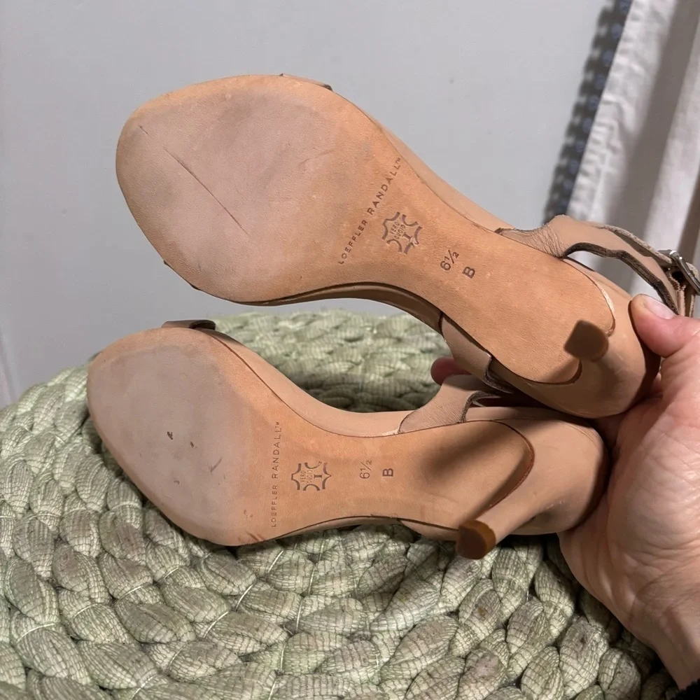 Loeffler Randall Amelia Scalloped Nude Wheat Dress Sandal 3.5” Heel Size 6.5
